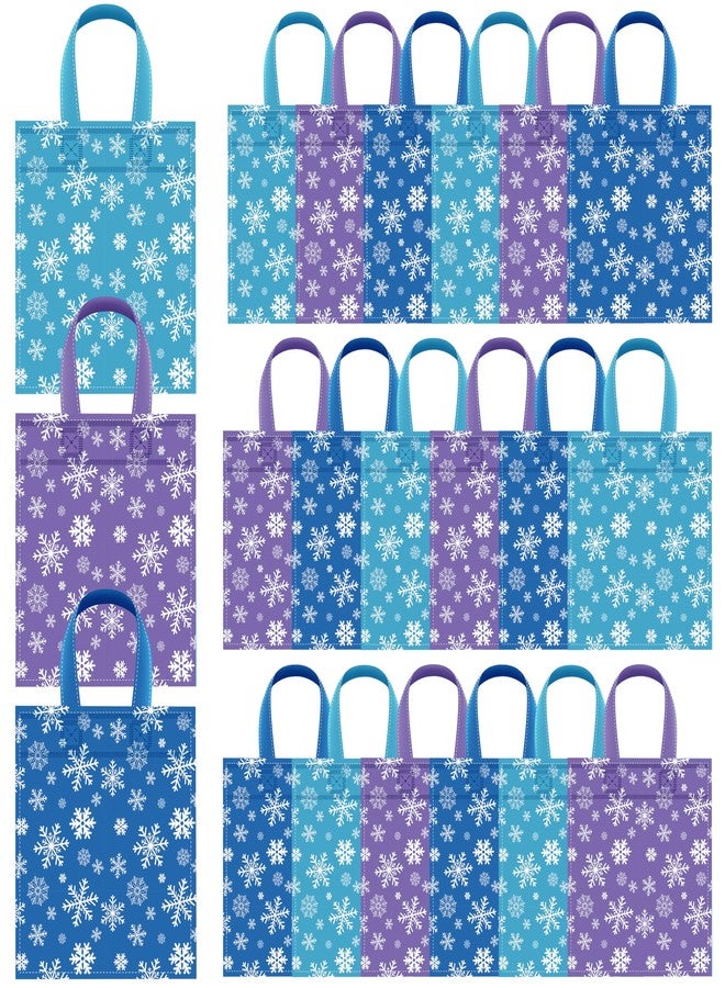 Faccito 24 Pcs Winter Snowflake Gift Bags Christmas Party Favors Bag Purple and Blue Treat Non Woven Bags with Handle for Winter Xmas Princess Holiday Birthday Wonderland Party Supplies Decoration - Image 1
